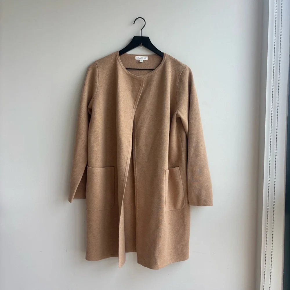 J Crew Women’s Juliette Collarless Sweater Blazer Cardigan Khaki, Size S